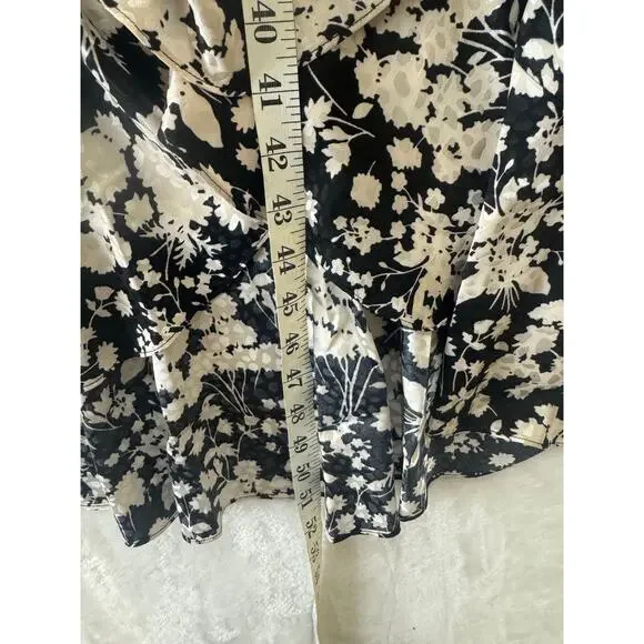 Rebecca Minkoff Assia Faux-Wrap Midi Dress Size S Black Cream Floral Flounce - Picture 12 of 14